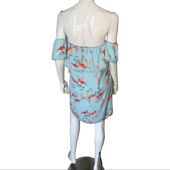 Everly off the shoulder summer dress pink flamingos Dress size Small - Picture 4 of 9